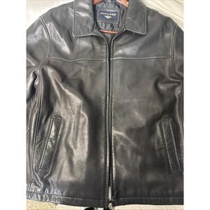 DOCKERS Soft Lamb Leather Coat Dark Brown/Black Mens XL Full Zip Mid Length Soft